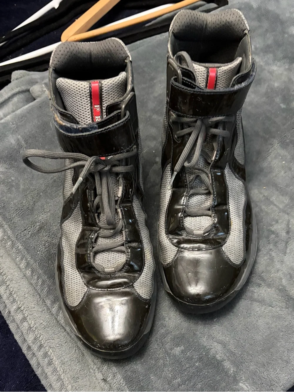 Prada Black and Gray Men's High-Top Sneakers